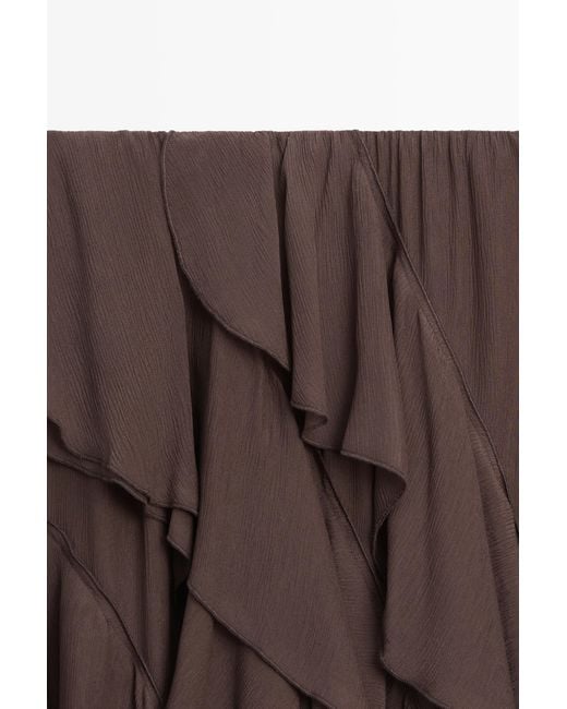 MASSIMO DUTTI Brown Flowing Ruffled Midi Skirt