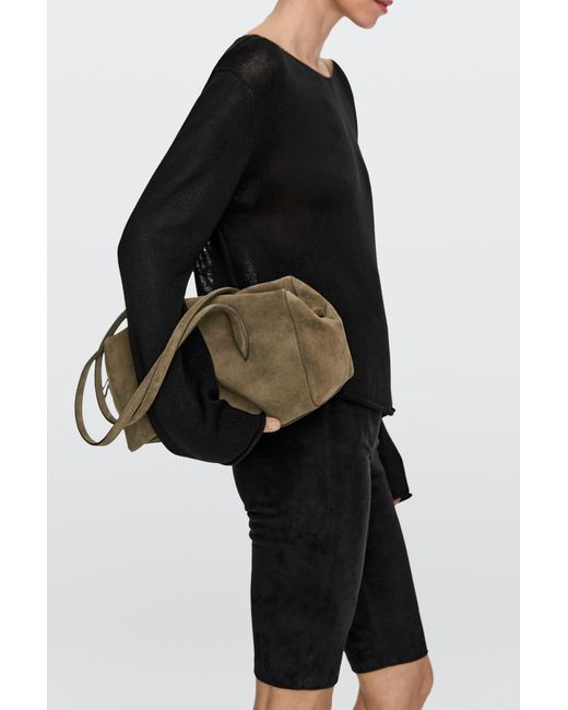 MASSIMO DUTTI Black Split Leather West Satchel Bag
