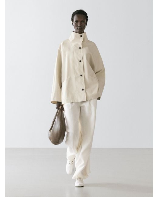 MASSIMO DUTTI Natural Jacket With High Neck Detail
