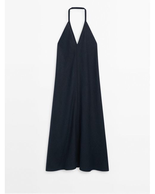 MASSIMO DUTTI Blue Strappy Open-Back Dress
