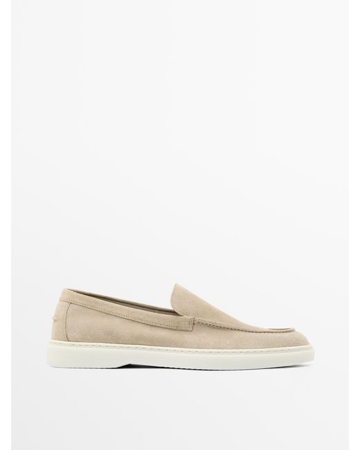 MASSIMO DUTTI White Split Leather Loafers With Moc Toe for men