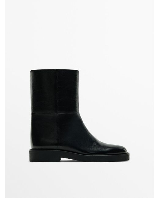 MASSIMO DUTTI Black Leather Ankle Boots