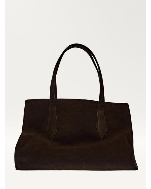 MASSIMO DUTTI Black Split Suede Maxi Tote Bag
