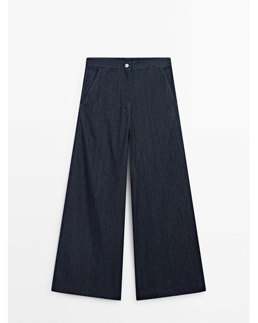 MASSIMO DUTTI Palazzo Jeans Met Hoge Taille in het Blue
