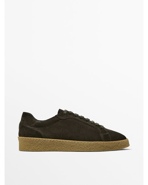 MASSIMO DUTTI Green Split Suede Trainers With Crepe Soles for men