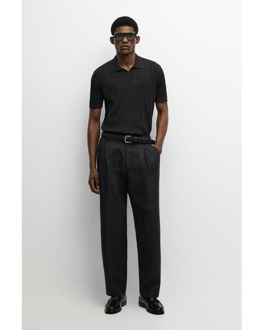 MASSIMO DUTTI Black 100% Cotton Knit Polo Shirt for men
