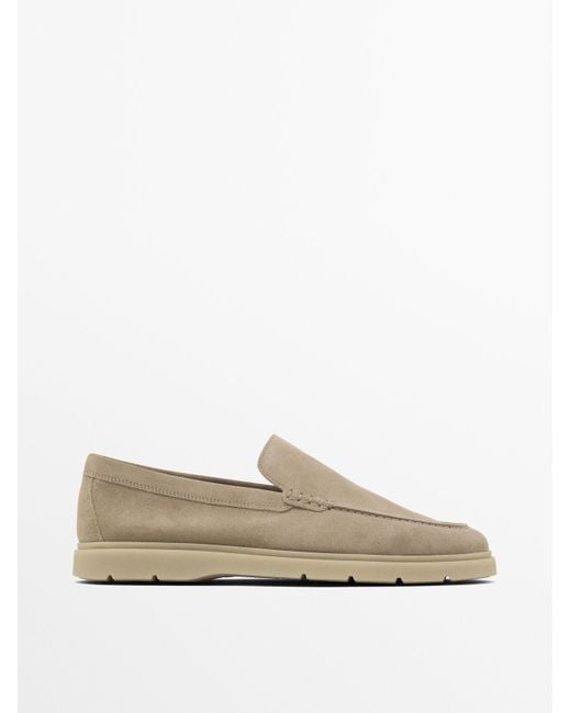MASSIMO DUTTI White Split Suede Leather Loafers for men