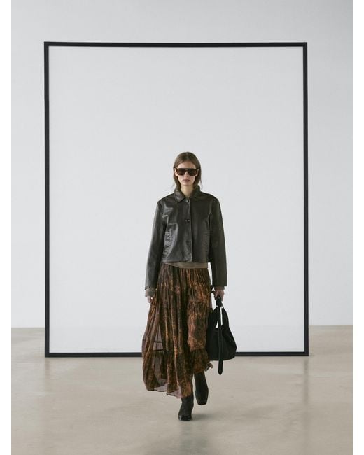 MASSIMO DUTTI Gray Flowing Asymmetric Midi Skirt