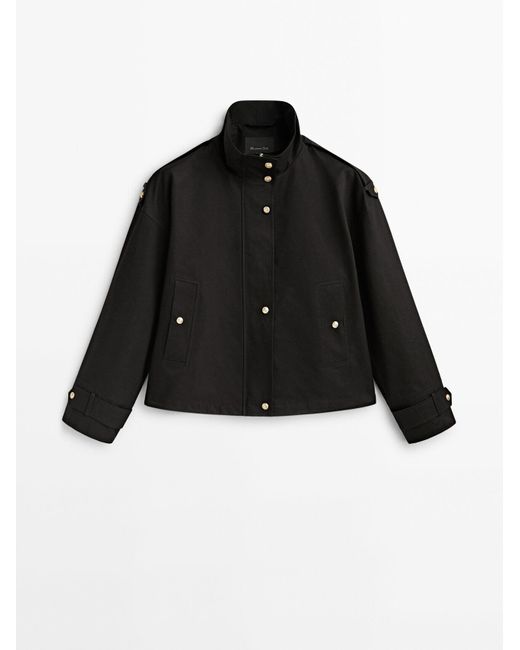 MASSIMO DUTTI Cropped Parka With Golden Buttons in Black | Lyst