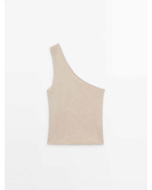 MASSIMO DUTTI White Asymmetric Ribbed Top With Piece Detail