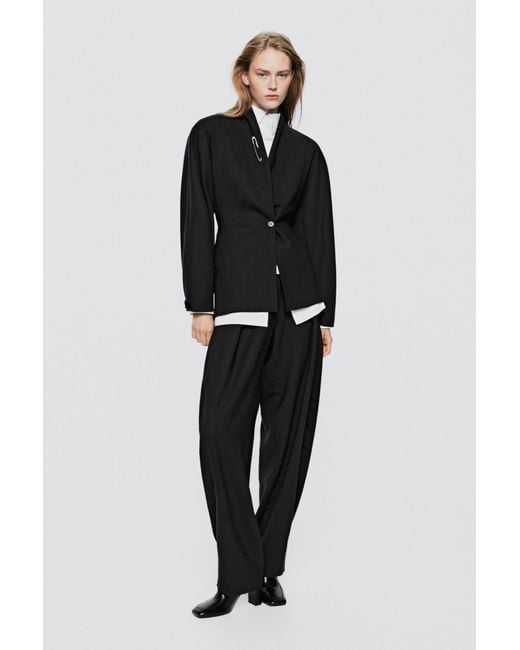 MASSIMO DUTTI Black 100% Wool Stand-Collar Blazer