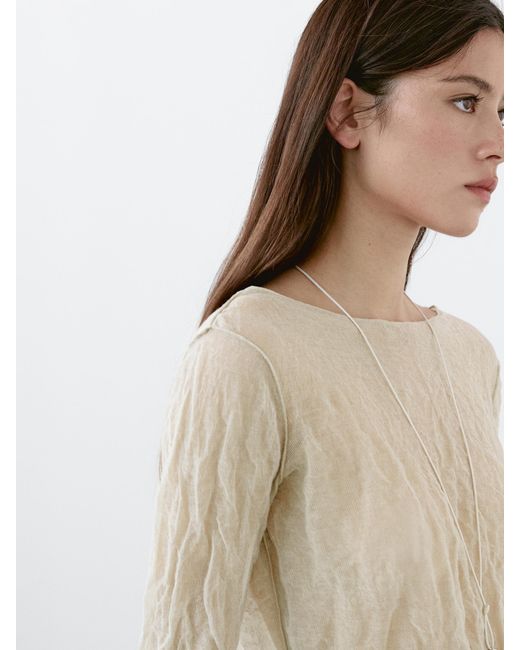 MASSIMO DUTTI Natural Creased-Effect Long Sleeve T-Shirt