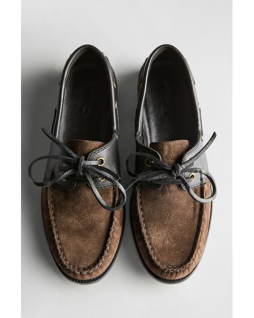 MASSIMO DUTTI Black Contrast Leather Deck Shoes