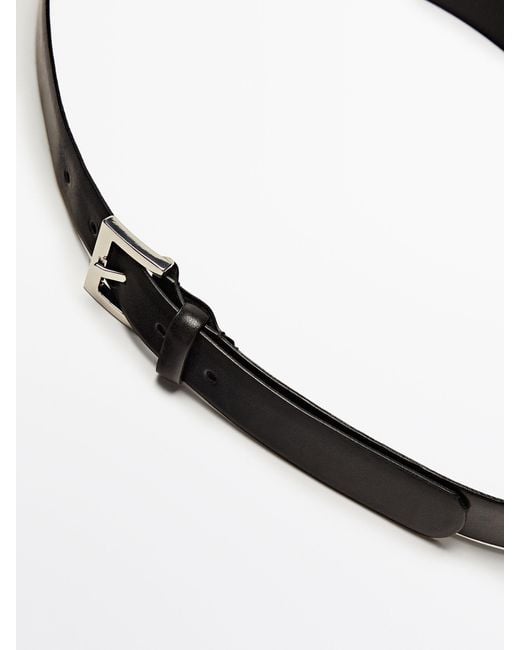 MASSIMO DUTTI White Leather Belt With Square Buckle
