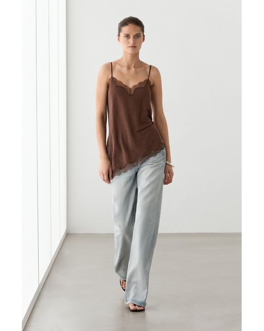 MASSIMO DUTTI Brown Asymmetric Linen Blend Camisole Top