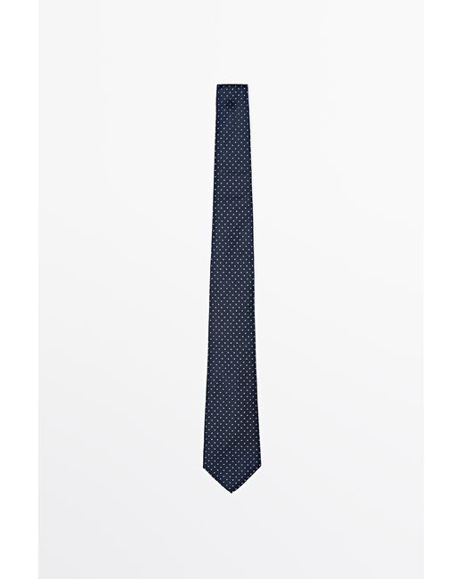 MASSIMO DUTTI Blue 100% Silk Polka Dot Tie for men