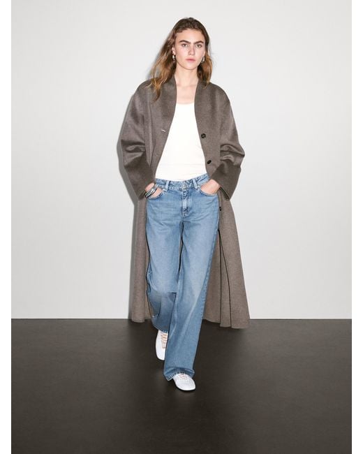 MASSIMO DUTTI Gray Mantel Aus Wollmischgewebe Mit Stehkragen