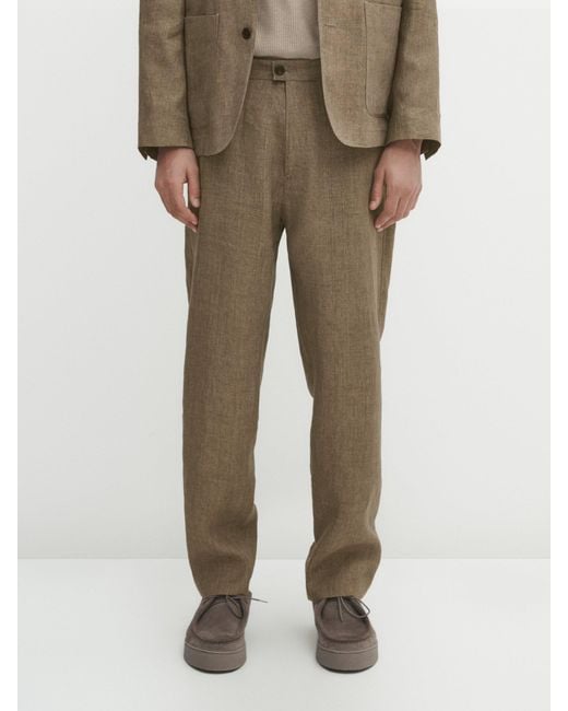 MASSIMO DUTTI Natural 100% Linen Suit Trousers for men