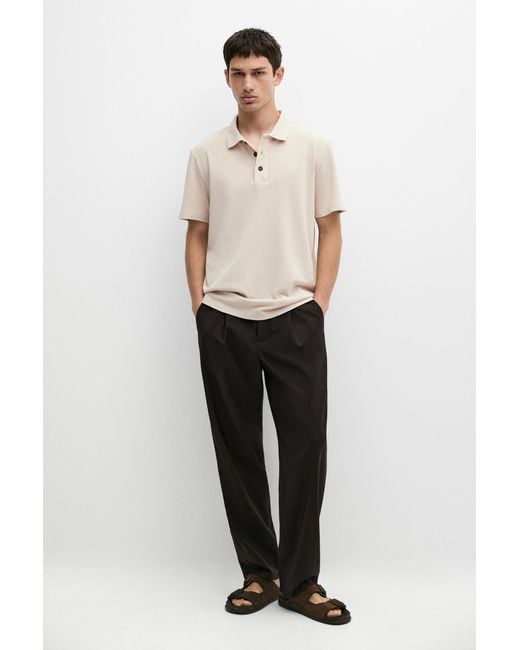 MASSIMO DUTTI Natural Piqué 100% Cotton Polo Shirt for men