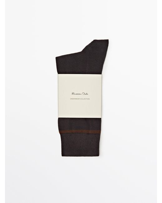 MASSIMO DUTTI Black Long Socks With Contrast Horizontal Stripe for men