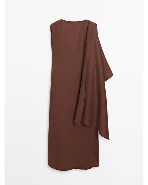 MASSIMO DUTTI Brown Linen Cape Dress