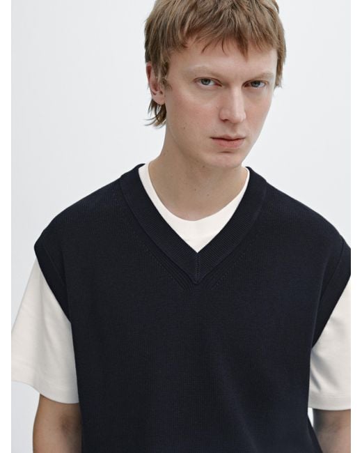 MASSIMO DUTTI Black 100% Cotton Knit Vest for men