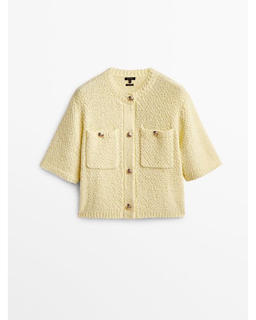 MASSIMO DUTTI Short Sleeve Knit Cardigan With Pockets in Mustard (Natural)  | Lyst