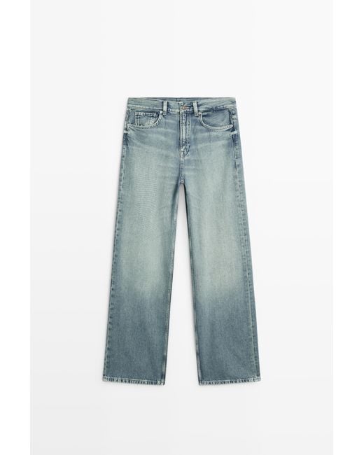 MASSIMO DUTTI Blue High-Waist Wide-Leg Jeans