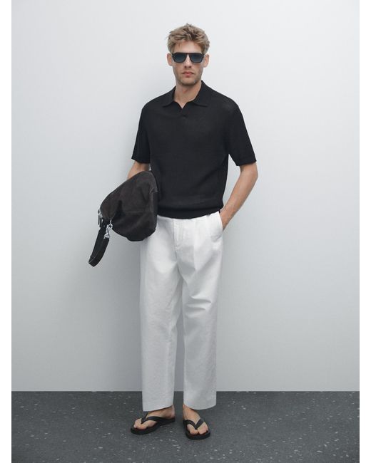 Polo En Maille Ajourée À Col En V MASSIMO DUTTI pour homme en coloris Gray