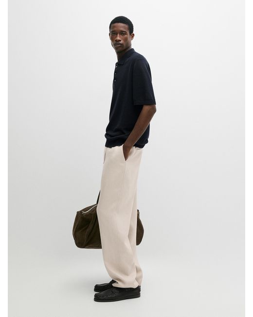 MASSIMO DUTTI White Total Look Linen Trousers With Waist Detail for men
