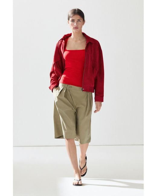 MASSIMO DUTTI Red Cotton Blend Square Neck Top