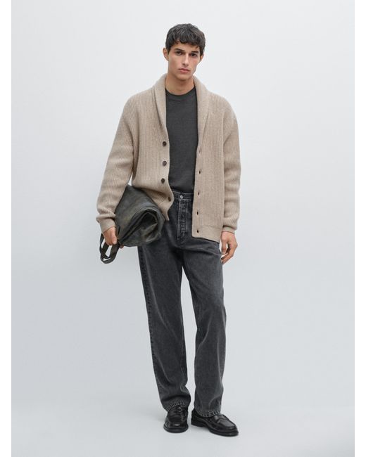 MASSIMO DUTTI White Collared Knit Cardigan for men