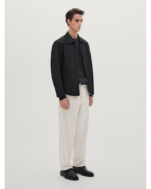 MASSIMO DUTTI White Twill Jacket With Zip for men