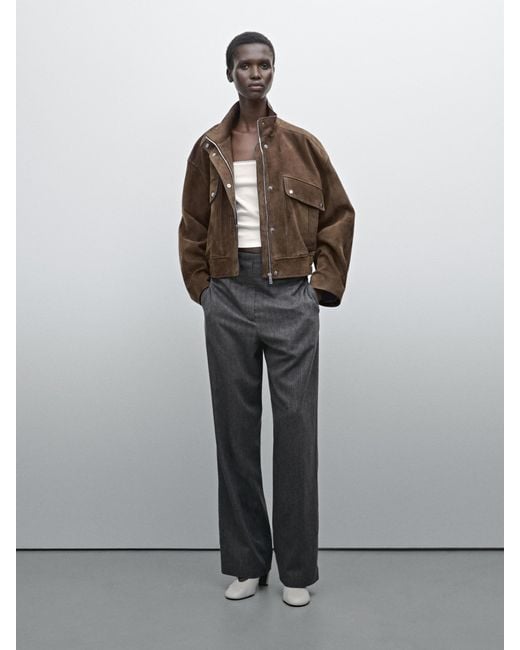 MASSIMO DUTTI Brown Nubuck Suede Leather Jacket