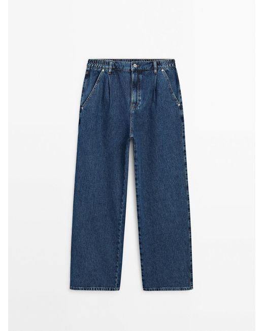 MASSIMO DUTTI Blue Mid Wash Wide-Leg Jogger Jeans
