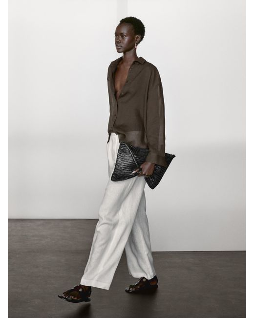 MASSIMO DUTTI White Flowing Ramie Blend Shirt