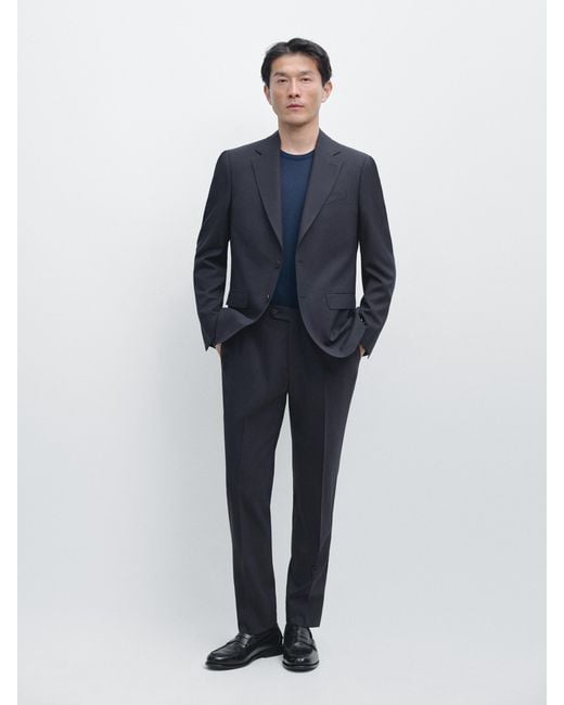MASSIMO DUTTI Blue Cool Wool Blend Suit Blazer for men