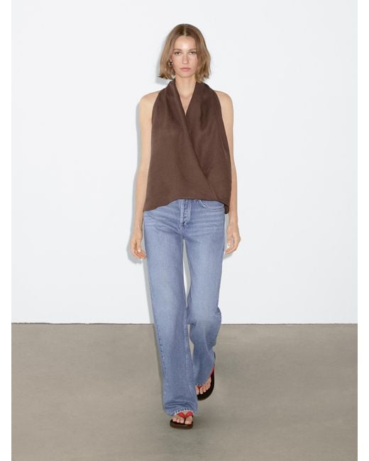 Top Halter Cruzado Lino MASSIMO DUTTI de color White