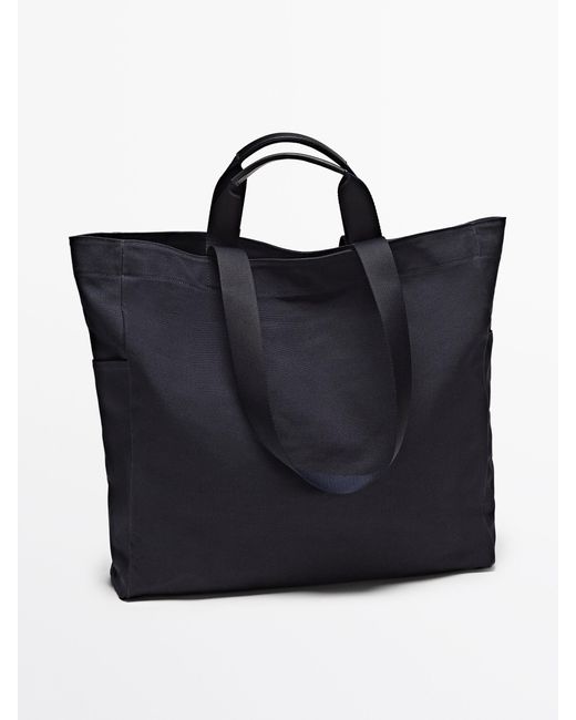MASSIMO DUTTI Black Maxi Canvas Shopper Bag for men