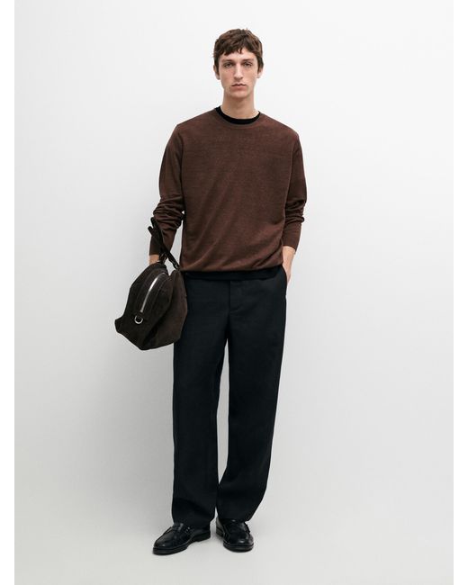MASSIMO DUTTI Multicolor Linen Knit Crew Neck Sweater for men