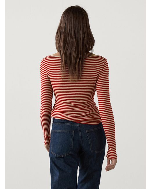 MASSIMO DUTTI Red Striped Long Sleeve Wool T-Shirt