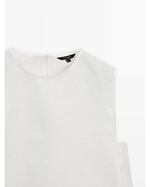 MASSIMO DUTTI White 100% Linen Top With Side Detail