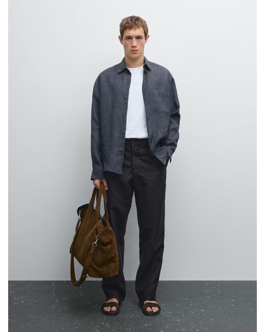 MASSIMO DUTTI Gray Regular Fit Faded Linen Overshirt for men