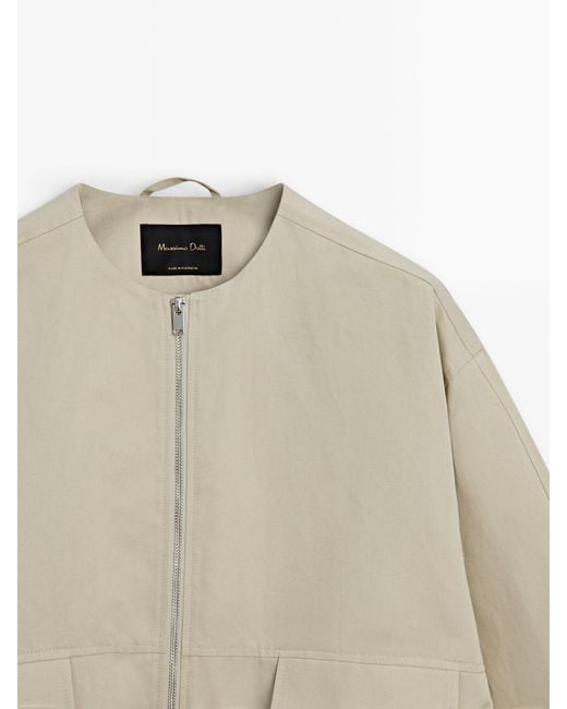 MASSIMO DUTTI Natural Bomber Jacket With Zip And Pockets