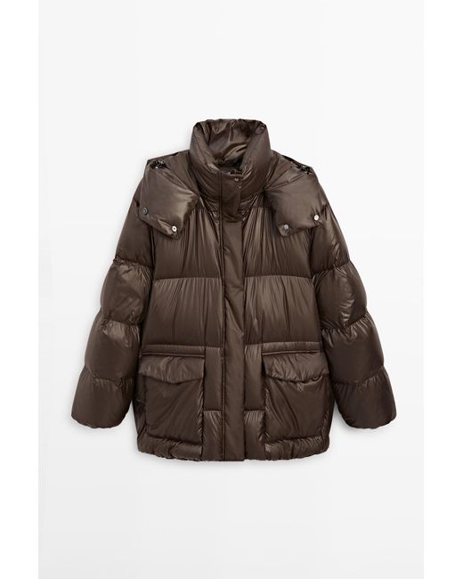 MASSIMO DUTTI Glanzend Gewatteerd Jack in het Brown