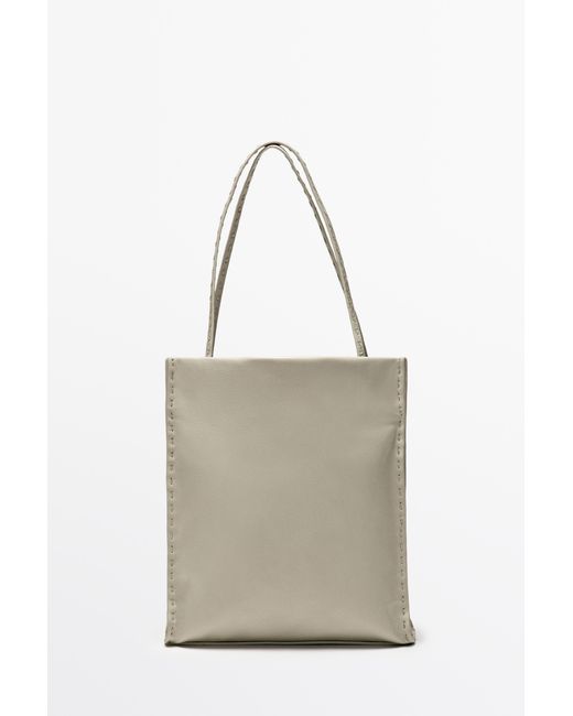 MASSIMO DUTTI Gray Nappa Leather Double Compartment Bag
