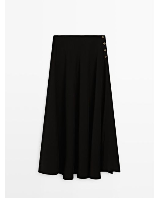 MASSIMO DUTTI Lange Klokkende Rok Met Knopen in het Black