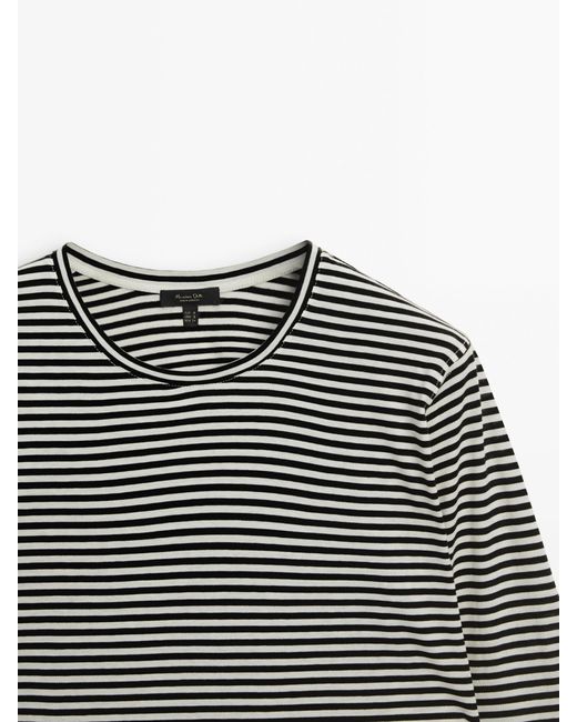 MASSIMO DUTTI Gray Striped Long Sleeve Cotton T-Shirt
