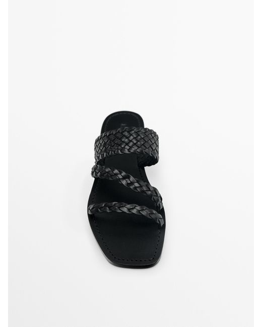 MASSIMO DUTTI White Flat Slider Sandals With Woven Straps