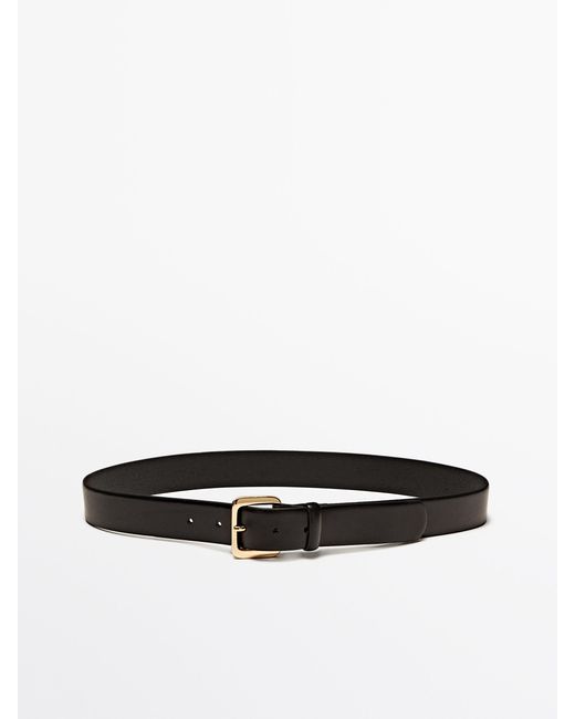 MASSIMO DUTTI White Leather Belt With Round Buckle